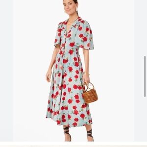 THE GREAT. the Bridge Floral Print Snap
Front Midi Dress in Western Rose medium